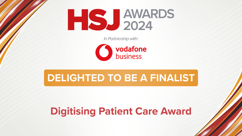 HSJ Awards 2024 delighted to be a finalist digiting patient care award